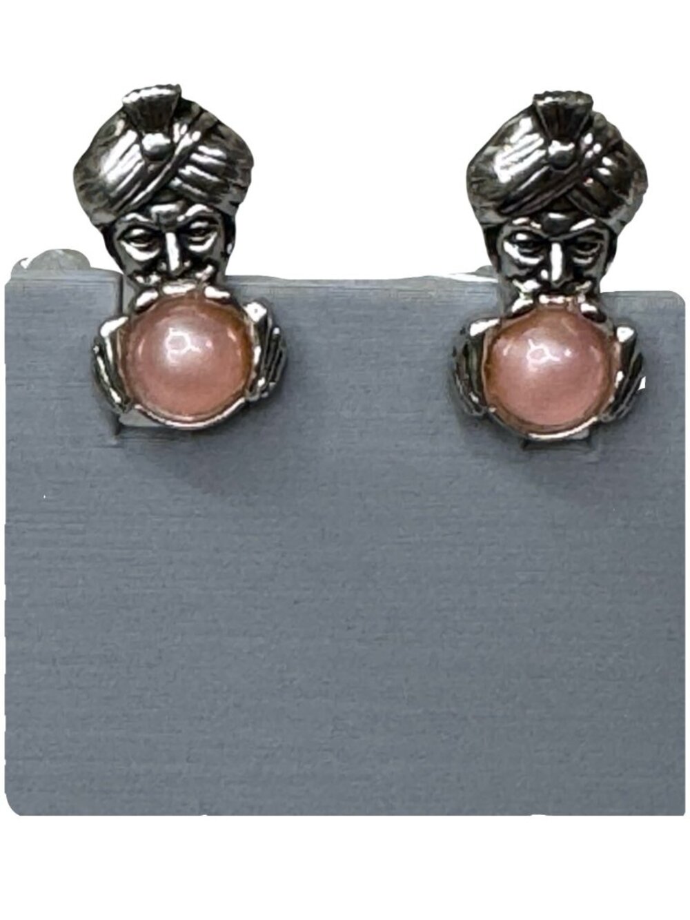 Hickok Silver-Tone Thief of Baghdad Cufflinks Cabochon Pink Glass Orbs Vintage